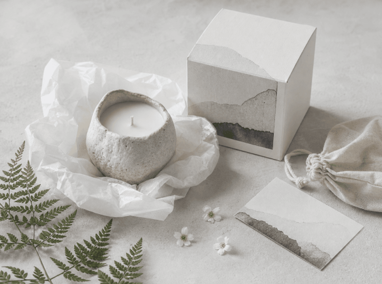 A stone candle wrapped as a natural gift