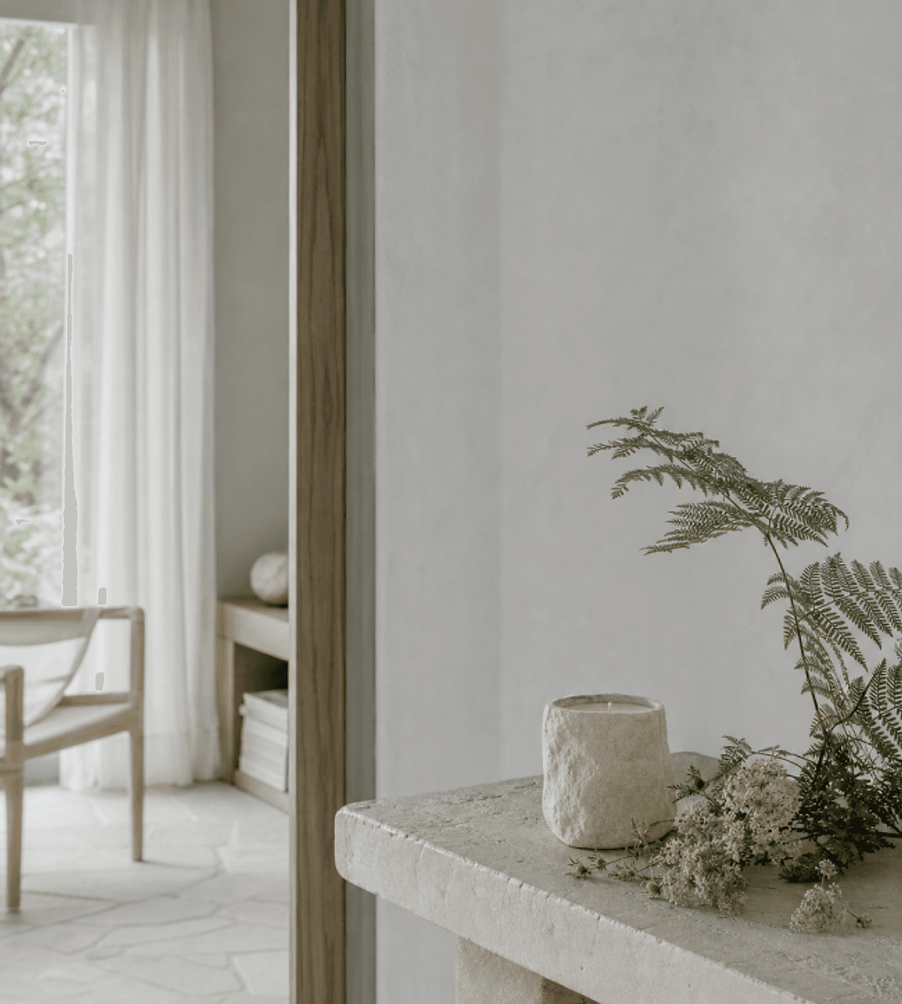 A stone candle in a quiet natural home