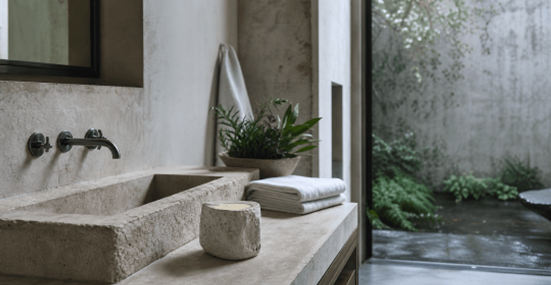 Stone candle in a calm afternoon bathroom